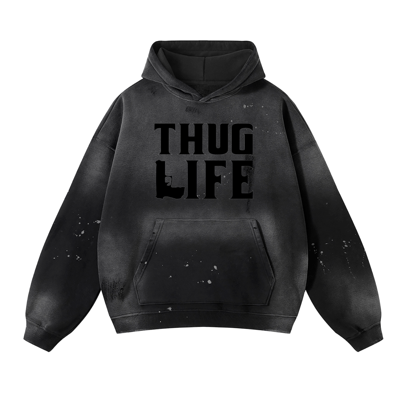 THUG LIFE -Vintage Washed Frayed Fleece Hoodie