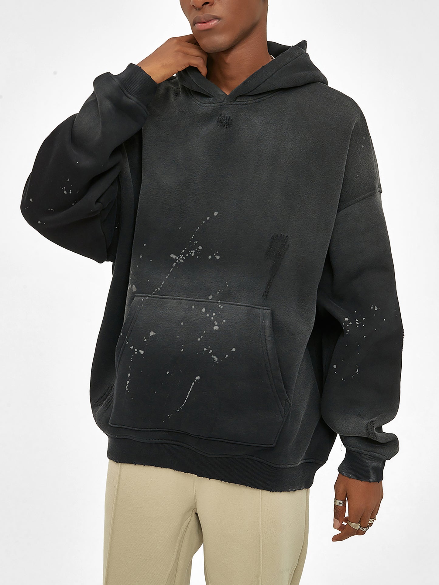 THUG LIFE -Vintage Washed Frayed Fleece Hoodie